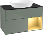 Тумба под раковину Villeroy & Boch Finion 100х50,1 см с подсветкой МДФ оливковый матовый лак/стекло черное матовое GA22HFGM