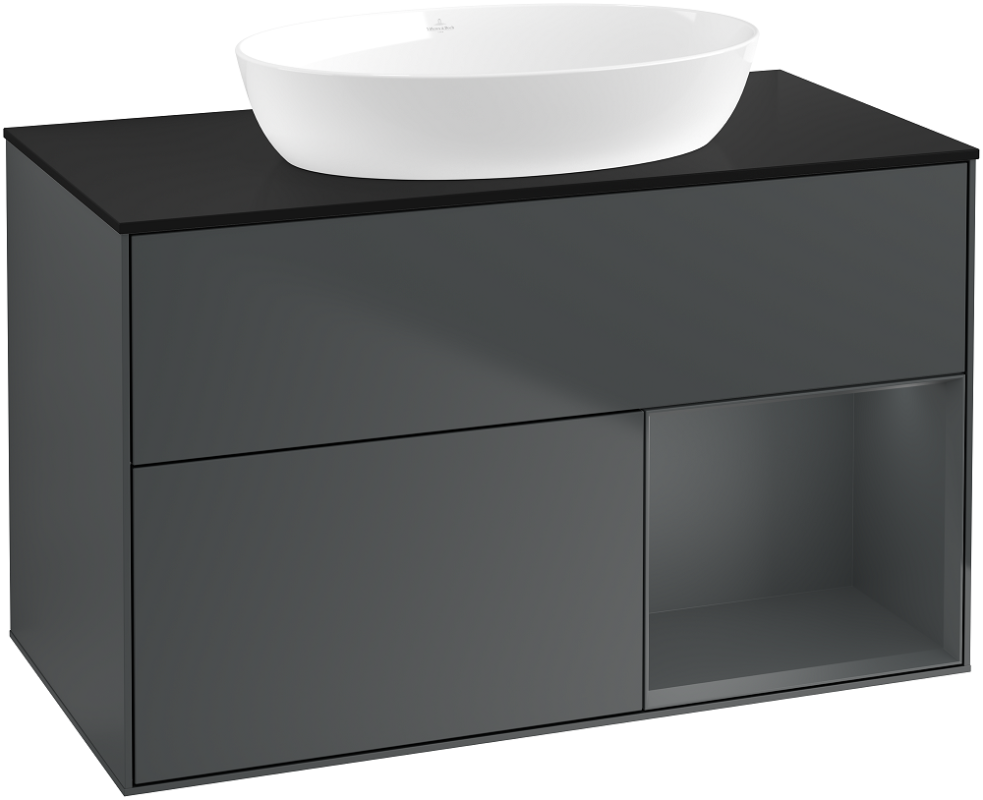 Тумба под раковину Villeroy & Boch Finion 100х50,1 см с подсветкой МДФ темно-синий матовый лак/стекло черное матовое GA22HGHG