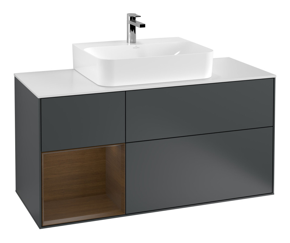 Тумба под раковину Villeroy & Boch Finion 120х50,1 см с подсветкой МДФ темно-синий матовый лак/стекло белое матовое F161GNHG