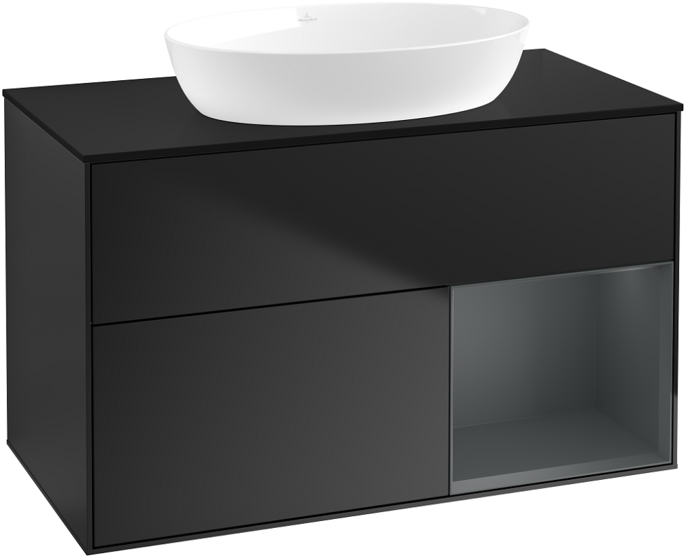 Тумба под раковину Villeroy & Boch Finion 100х50,1 см с подсветкой МДФ черный матовый лак/стекло черное матовое GA22HGPD
