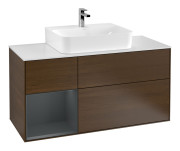 Тумба под раковину Villeroy & Boch Finion 120х50,1 см с подсветкой МДФ шпон грецкого ореха/стекло белое матовое F161HGGN