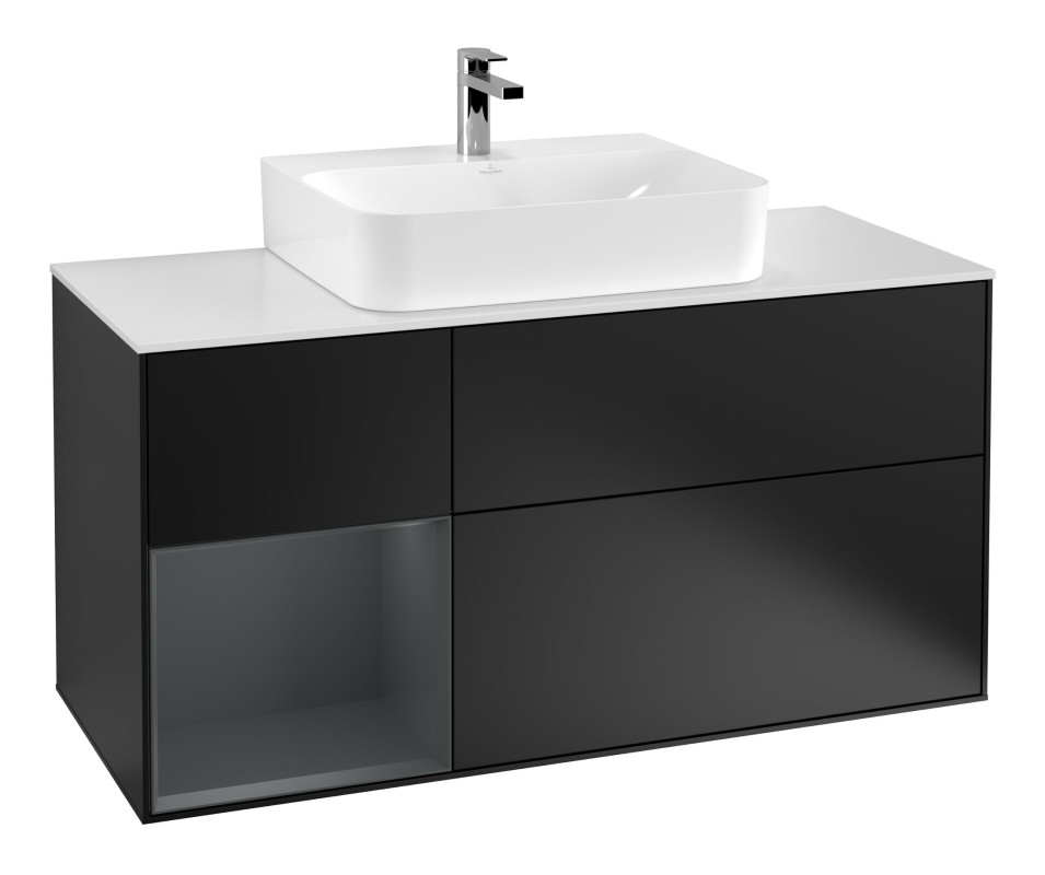 Тумба под раковину Villeroy & Boch Finion 120х50,1 см с подсветкой МДФ черный матовый лак/стекло белое матовое F161HGPD