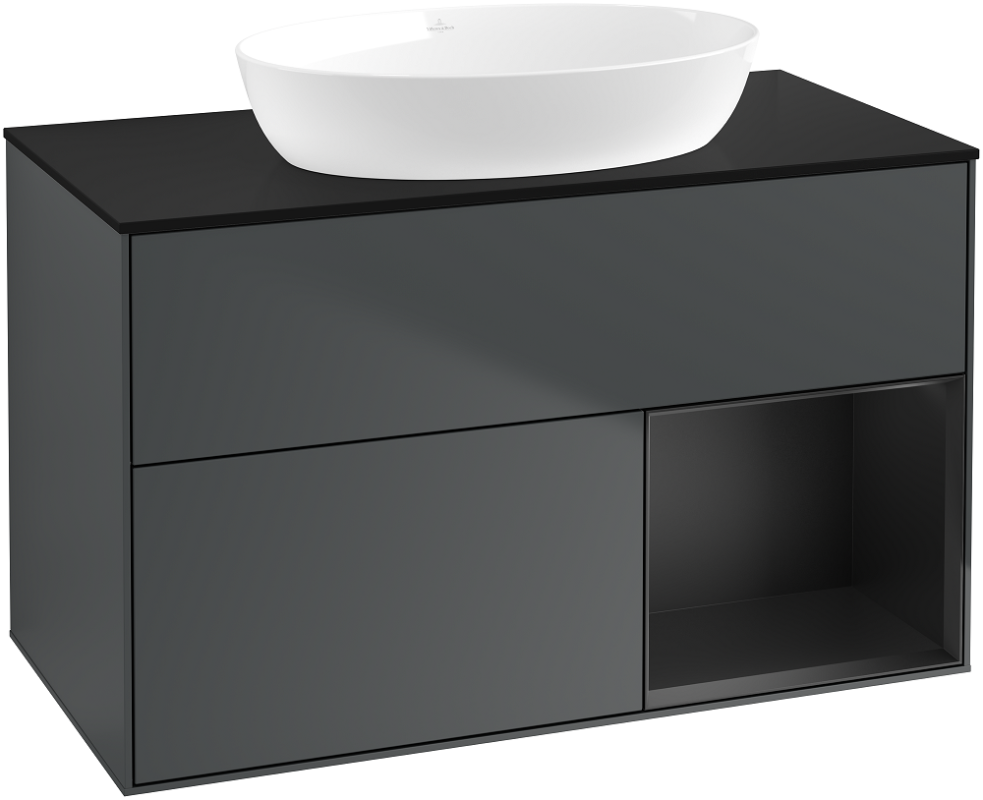 Тумба под раковину Villeroy & Boch Finion 100х50,1 см с подсветкой МДФ темно-синий матовый лак/стекло черное матовое GA22PDHG