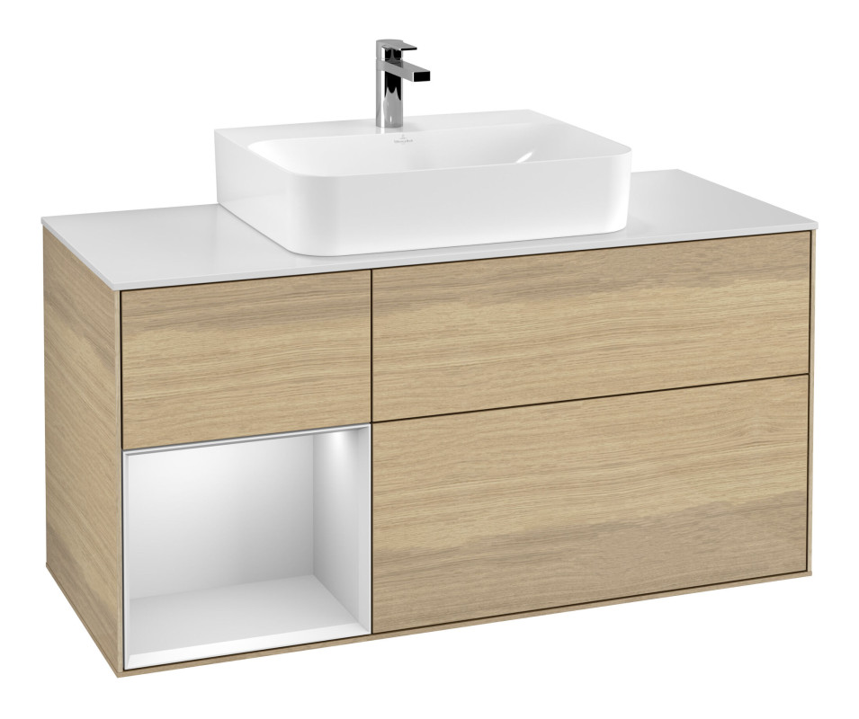 Тумба под раковину Villeroy & Boch Finion 120х50,1 см с подсветкой МДФ шпон дуба/стекло белое матовое F161MTPC