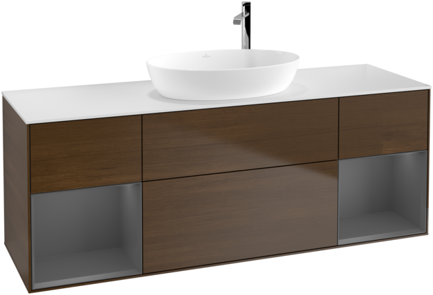 Тумба под раковину Villeroy & Boch Finion 160х50,1 см с подсветкой МДФ шпон грецкого ореха/стекло белое матовое G981GKGN