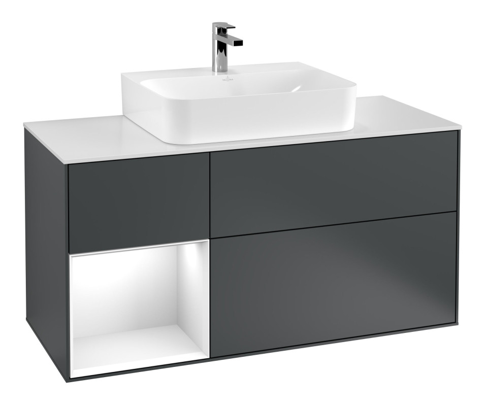 Тумба под раковину Villeroy & Boch Finion 120х50,1 см с подсветкой МДФ темно-синий матовый лак/стекло белое матовое F161GFHG