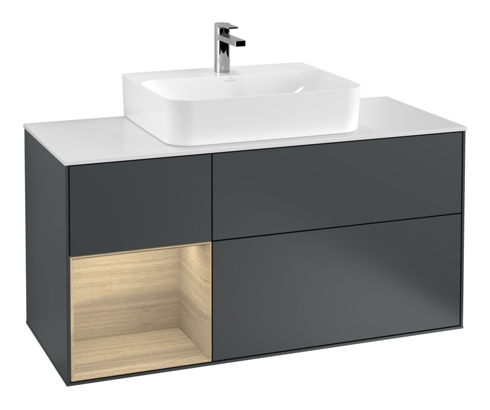 Тумба под раковину Villeroy & Boch Finion 120х50,1 см с подсветкой МДФ темно-синий матовый лак/стекло белое матовое F161PCHG