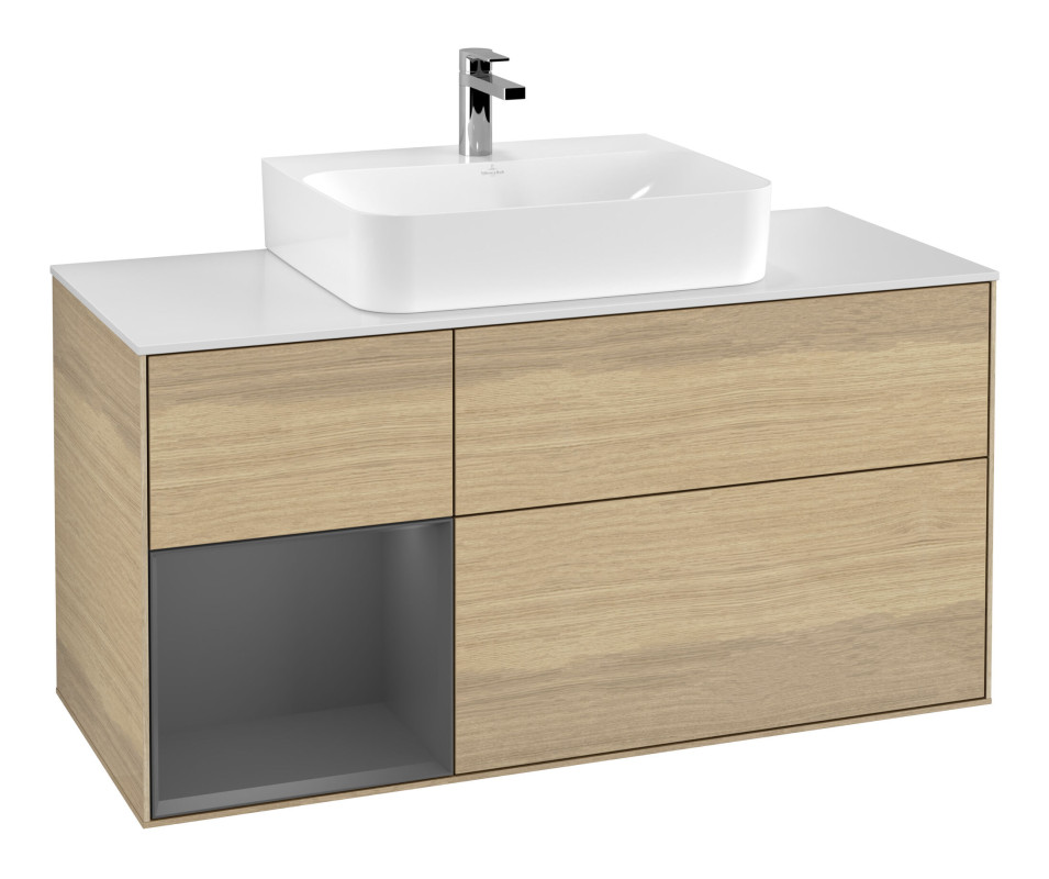 Тумба под раковину Villeroy & Boch Finion 120х50,1 см с подсветкой МДФ шпон дуба/стекло белое матовое F161GKPC