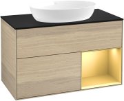 Тумба під раковину Villeroy & Boch Finion 100х50,1 см із підсвічуванням МДФ шпон дуба/скло чорне матове GA22HFPC