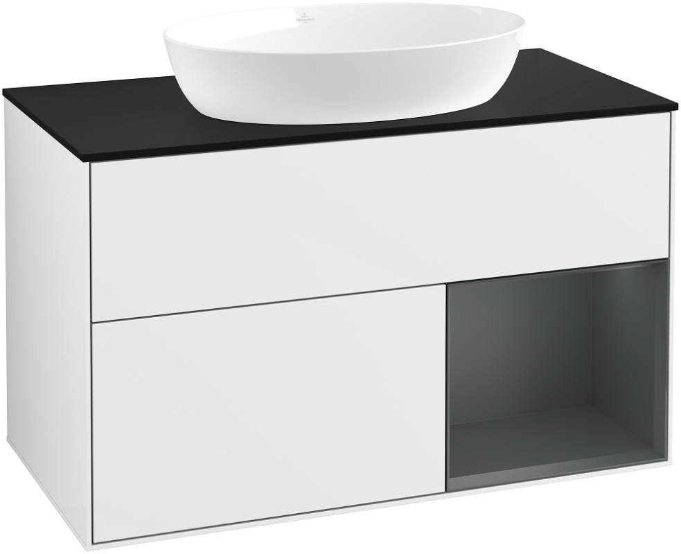 Тумба під раковину Villeroy & Boch Finion 100х50,1 см з підсвічуванням МДФ білий глянцевий лак/скло чорне матове GA22HGGF
