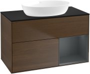 Тумба под раковину Villeroy & Boch Finion 100х50,1 см с подсветкой МДФ шпон грецкого ореха/стекло черное матовое GA22HGGN