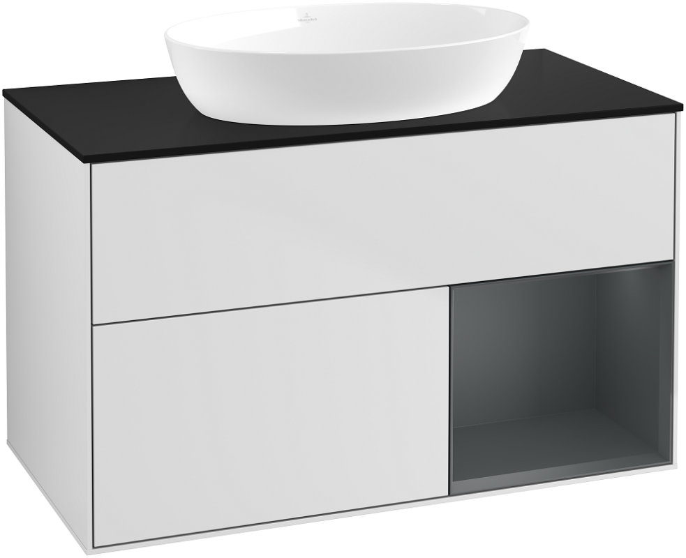 Тумба під раковину Villeroy & Boch Finion 100х50,1 см із підсвічуванням МДФ білий матовий лак/скло чорне матове GA22HGMT