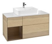 Тумба під раковину Villeroy & Boch Finion 120х50,1 см із підсвічуванням МДФ шпон дуба/скло біле матове F161GNPC