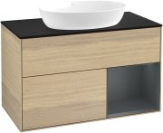 Тумба під раковину Villeroy & Boch Finion 100х50,1 см із підсвічуванням МДФ шпон дуба/скло чорне матове GA22HGPC