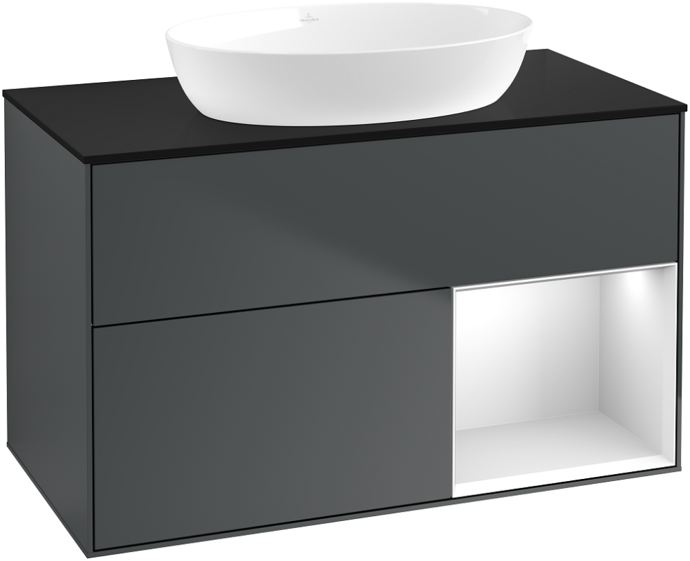 Тумба під раковину Villeroy & Boch Finion 100х50,1 см із підсвічуванням МДФ темно-синій матовий лак/скло чорне матове GA22MTHG