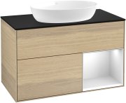 Тумба під раковину Villeroy & Boch Finion 100х50,1 см із підсвічуванням МДФ шпон дуба/скло чорне матове GA22MTPC