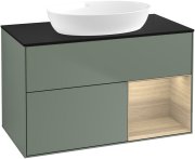 Тумба под раковину Villeroy & Boch Finion 100х50,1 см с подсветкой МДФ оливковый матовый лак/стекло черное матовое GA22PCGM