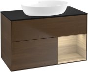 Тумба под раковину Villeroy & Boch Finion 100х50,1 см с подсветкой МДФ шпон грецкого ореха/стекло черное матовое GA22PCGN