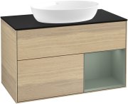 Тумба під раковину Villeroy & Boch Finion 100х50,1 см із підсвічуванням МДФ шпон дуба/скло чорне матове GA22GMPC