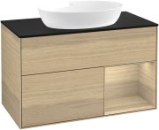 Тумба під раковину Villeroy & Boch Finion 100х50,1 см із підсвічуванням МДФ шпон дуба/скло чорне матове GA22PCPC