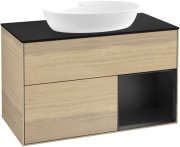 Тумба під раковину Villeroy & Boch Finion 100х50,1 см із підсвічуванням МДФ шпон дуба/скло чорне матове GA22PDPC