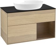 Тумба під раковину Villeroy & Boch Finion 100х50,1 см із підсвічуванням МДФ шпон дуба/скло чорне матове GA22GNPC