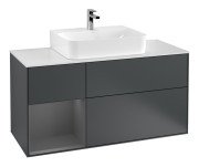 Тумба під раковину Villeroy & Boch Finion 120х50,1 см із підсвічуванням МДФ темно-синій матовий лак/скло біле матове F161GKHG