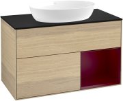 Тумба під раковину Villeroy & Boch Finion 100х50,1 см із підсвічуванням МДФ шпон дуба/скло чорне матове GA22HBPC