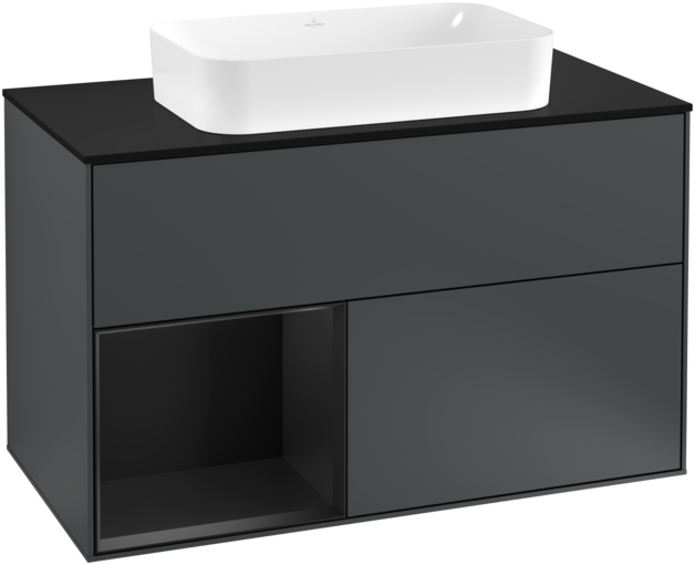 Тумба под раковину Villeroy & Boch Finion 100х50,1 см с подсветкой МДФ темно-синий матовый лак/стекло черное матовое F242PDHG