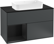 Тумба під раковину Villeroy & Boch Finion 100х50,1 см із підсвічуванням МДФ темно-синій матовий лак/скло чорне матове F242PDHG