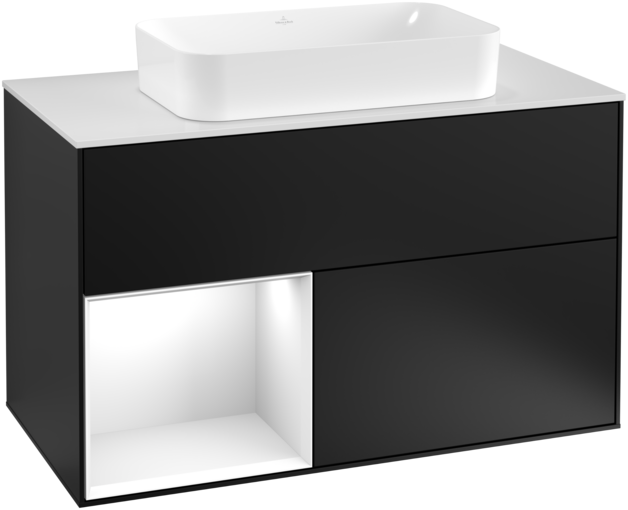Тумба под раковину Villeroy & Boch Finion 100х50,1 см с подсветкой МДФ черный матовый лак/стекло белое матовое G241GFPD