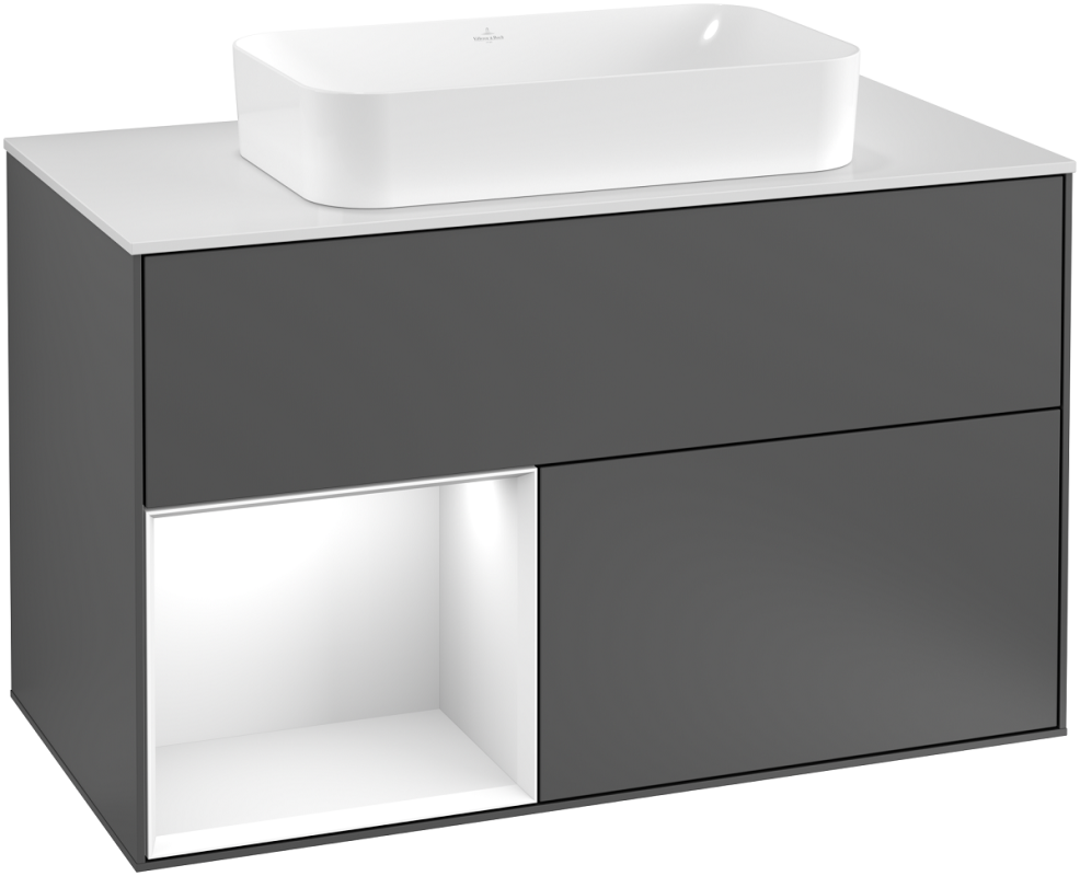 Тумба під раковину Villeroy & Boch Finion 100х50,1 см з підсвічуванням антрацит матовий лак/скло біле матове G241GFGK