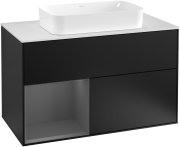 Тумба под раковину Villeroy & Boch Finion 100х50,1 см с подсветкой МДФ черный матовый лак/стекло белое матовое G241GKPD