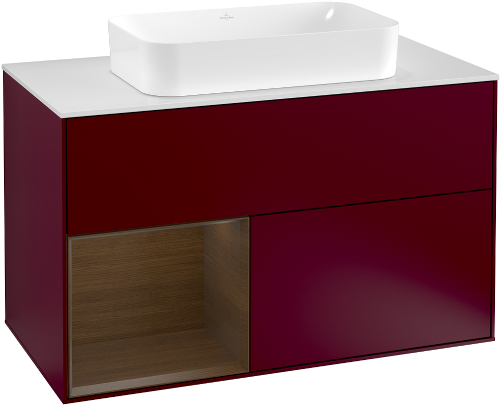 Тумба під раковину Villeroy & Boch Finion 100х50,1 см з підсвічуванням МДФ півонія матовий лак/скло біле матове G241GNHB