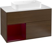 Тумба под раковину Villeroy & Boch Finion 100х50,1 см с подсветкой МДФ шпон грецкого ореха/стекло белое матовое G241HBGN