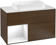 Тумба под раковину Villeroy & Boch Finion 100х50,1 см с подсветкой МДФ шпон грецкого ореха/стекло белое матовое G241GFGN