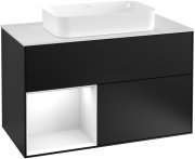 Тумба под раковину Villeroy & Boch Finion 100х50,1 см с подсветкой МДФ черный матовый лак/стекло белое матовое G241GFPD