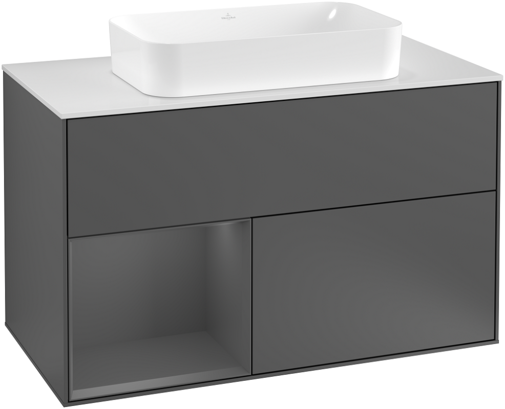 Тумба під раковину Villeroy & Boch Finion 100х50,1 см з підсвічуванням антрацит матовий лак/скло біле матове G241GKGK