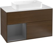 Тумба під раковину Villeroy & Boch Finion 100х50,1 см із підсвічуванням МДФ шпон волоського горіха/скло біле матове G241GKGN