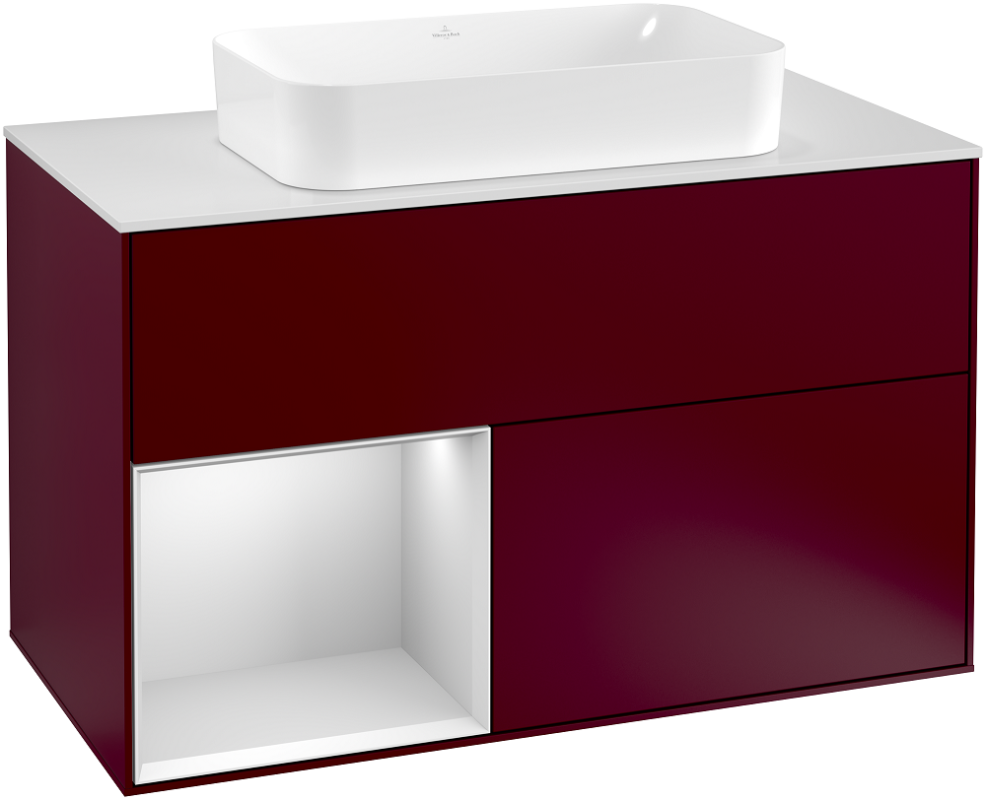 Тумба под раковину Villeroy & Boch Finion 100х50,1 см с подсветкой МДФ пион матовый лак/стекло белое матовое G241MTHB
