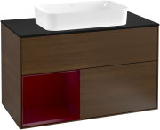 Тумба под раковину Villeroy & Boch Finion 100х50,1 см с подсветкой МДФ шпон грецкого ореха/стекло черное матовое  G242HBGN