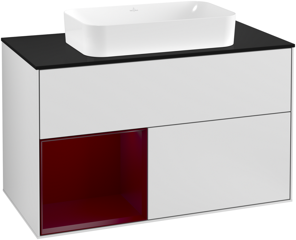 Тумба под раковину Villeroy & Boch Finion 100х50,1 см с подсветкой МДФ белый матовый лак/стекло черное матовое G242HBMT