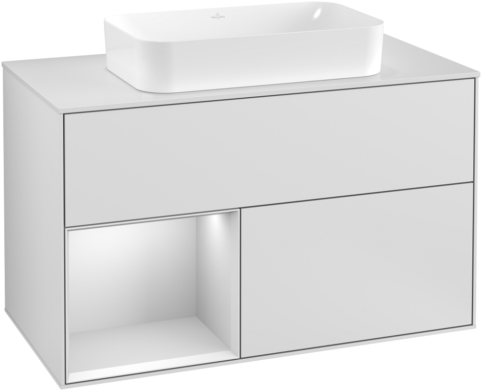 Тумба под раковину Villeroy & Boch Finion 100х50,1 см с подсветкой МДФ белый матовый лак/стекло белое матовое G241MTMT