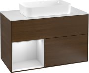 Тумба под раковину Villeroy & Boch Finion 100х50,1 см с подсветкой МДФ шпон грецкого ореха/стекло белое матовое G241MTGN