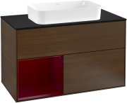 Тумба под раковину Villeroy & Boch Finion 100х50,1 см с подсветкой МДФ шпон грецкого ореха/стекло черное матовое  G242HBGN