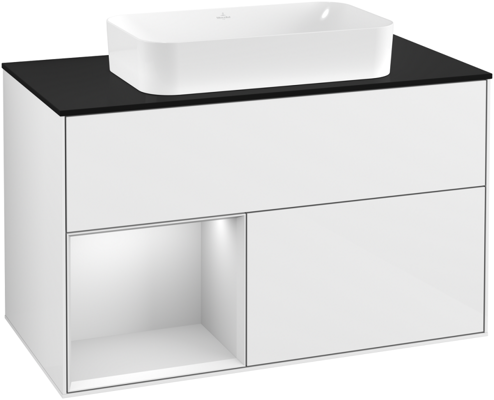 Тумба под раковину Villeroy & Boch Finion 100х50,1 см с подсветкой МДФ глянцевый белый лак/стекло черное матовое G242MTGF