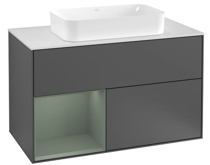 Тумба під раковину Villeroy & Boch Finion 100х50,1 см з підсвічуванням антрацит матовий лак/скло біле матове G241GMGK