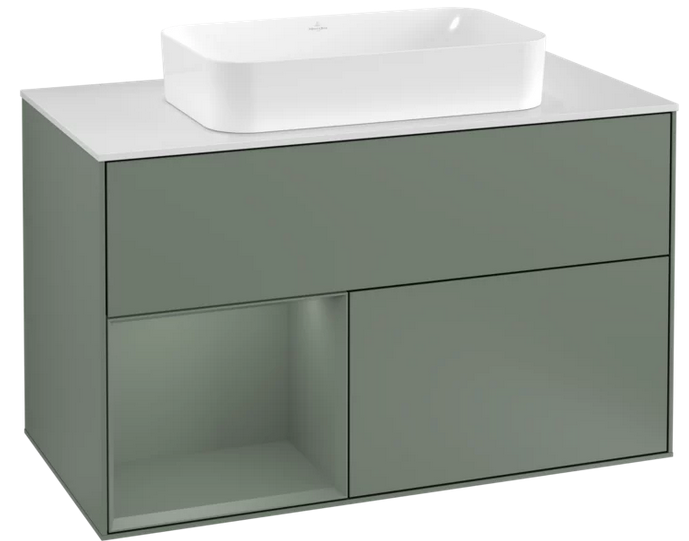 Тумба под раковину Villeroy & Boch Finion 100х50,1 см с подсветкой МДФ оливковый матовый лак/стекло белое матовое G241GMGM