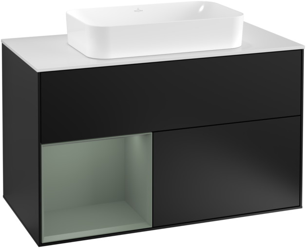 Тумба под раковину Villeroy & Boch Finion 100х50,1 см с подсветкой МДФ черный матовый лак/стекло белое матовое G241GMPD