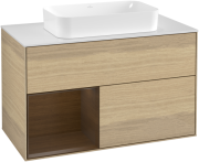 Тумба под раковину Villeroy & Boch Finion 100х50,1 см с подсветкой МДФ шпон дуба/стекло белое матовое G241GNPC